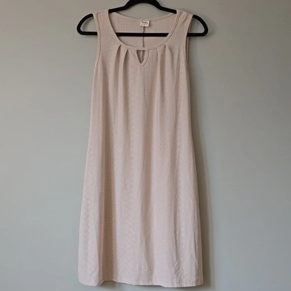 Rumia Womens Pointelle Knit Sleeveless Shift Dress Blush Pink Keyhole Neck Small